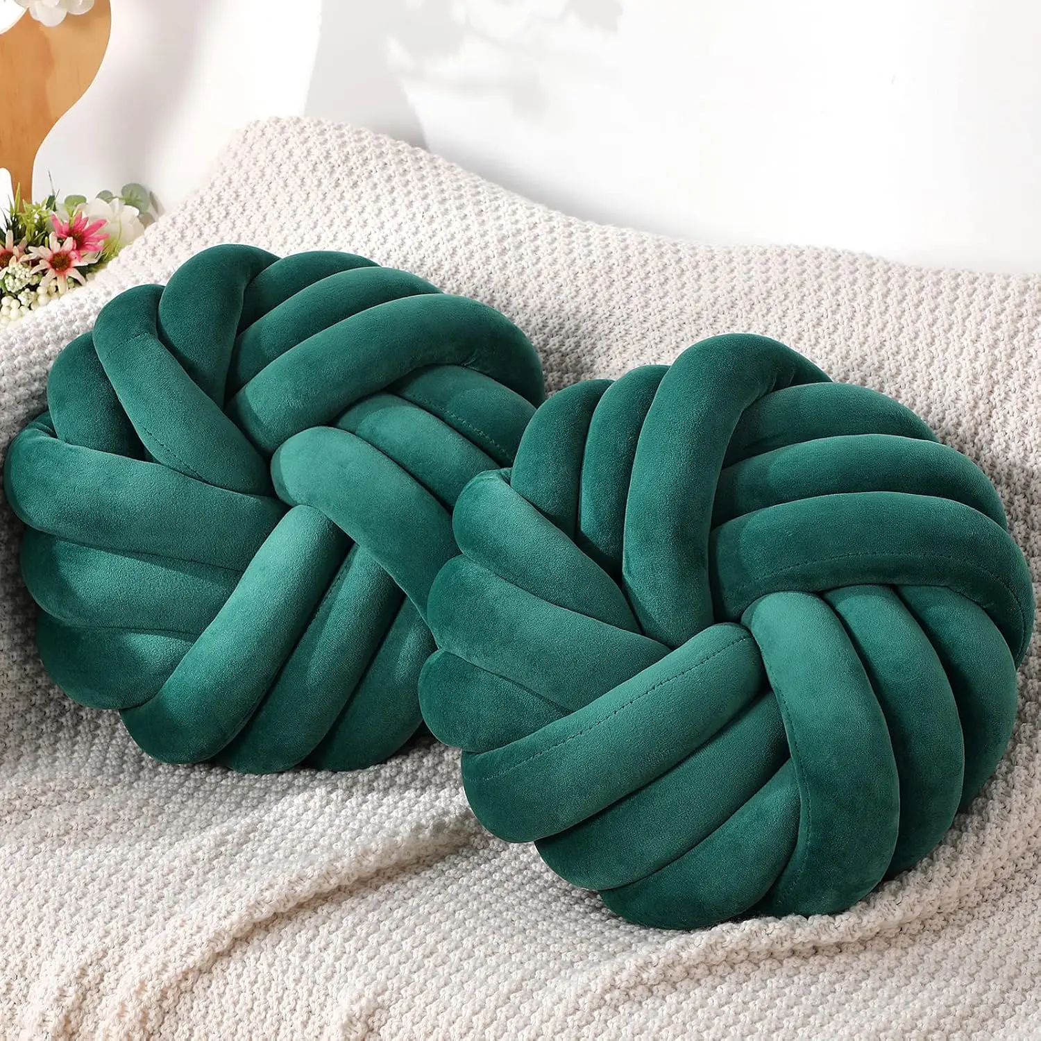 Green Handmade Knotted Ball Pillow Sofa Back Stuffed Cushion Cute Plush Throw Pillow Sofa Cushion Christmas Home Accessories