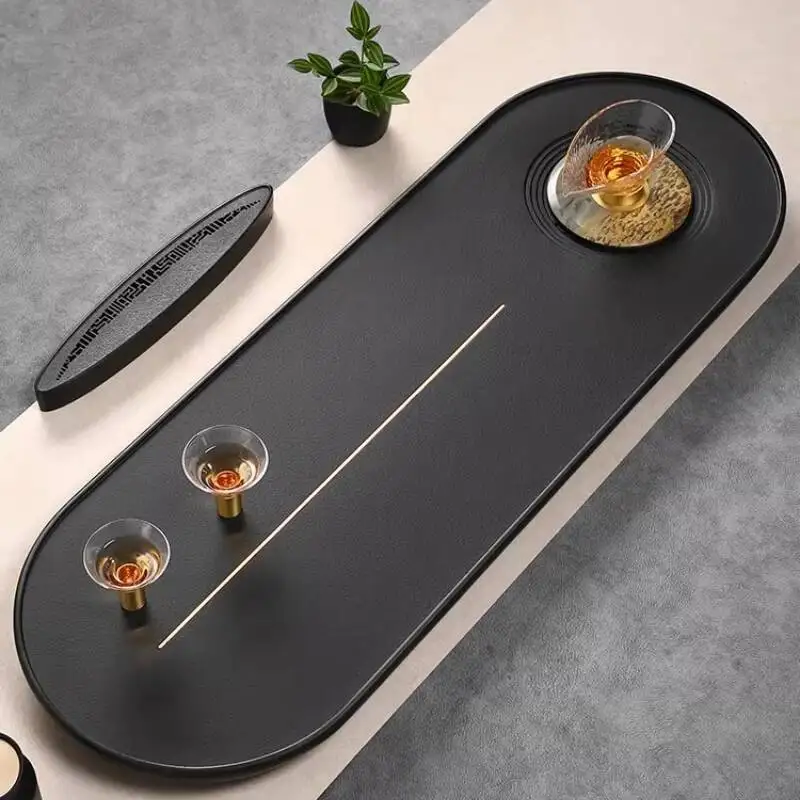 

Stone Plate Tea Tray Drip Desk Serving Ceremony Luxury Table Black Tea Tray Coasters Hospitality Bandejas Home Decorationgs