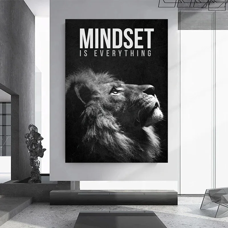 Motivierende Zitate Erfolg Leinwand Poster Löwe Mindset Ist Alles Poster Wand Kunstdruck Malerei Büro Wohnzimmer Dekor
