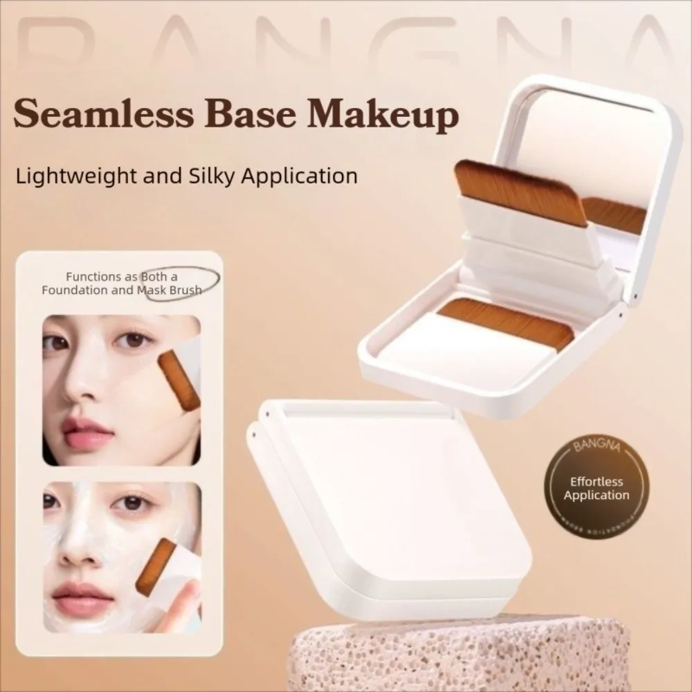 แปรงรองพื้นแบบพกพาบางเฉียบขนาดกะทัดรัด ไม่มีรอย แปรงรองพื้นเครื่องมือเสริมความงาม แปรงรองพื้นแบบพับได้พร้อมกระจก แปรงแต่งหน้าหัวแบน