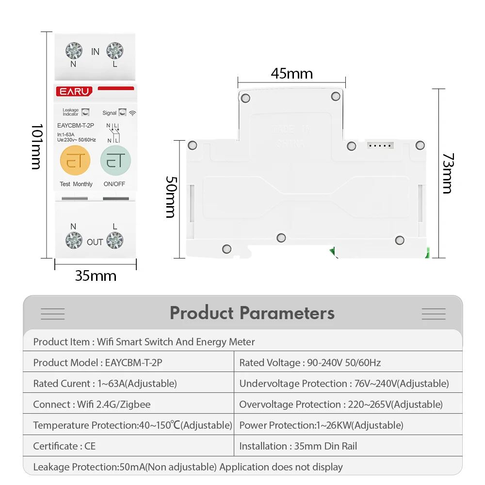 2P TUYA APP Zigbee WIFI Smart Energy Consumo energetico kWh Meter Interruttore automatico Relè temporizzato Interruttore Protezione tensione perdite