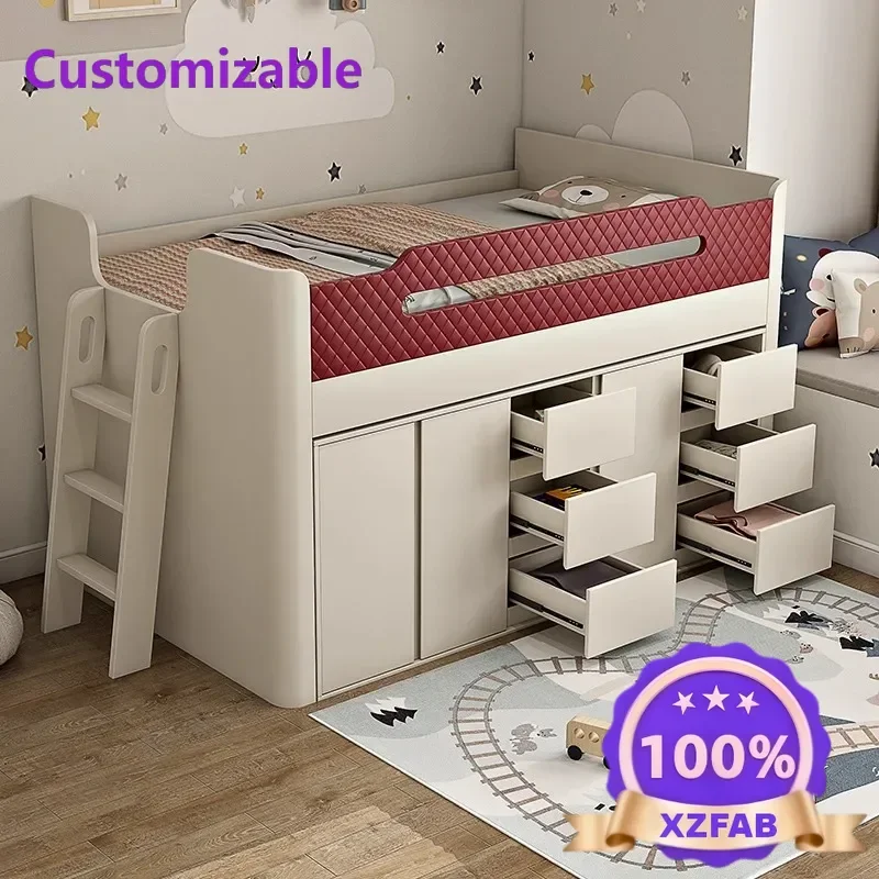 Factory Direct 2026 Combination bed boys and girls single bed space saving small apartment children's half high wardrobe desk