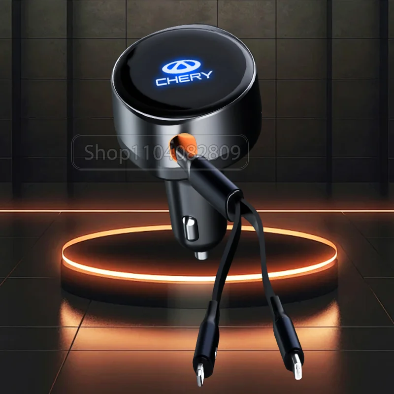 

2-in-1 Car Cigarette Lighter Charger PD Fast Charging Retractable Cable 30W Quick Charging Type C For CHERY Tiggo 9 Tiggo 8Pro