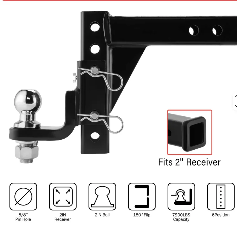 7500 lbs Heavy Duty Truck Hitch, Adjustable Trailer Hitch Ball 2inch Towing Receiver Ball