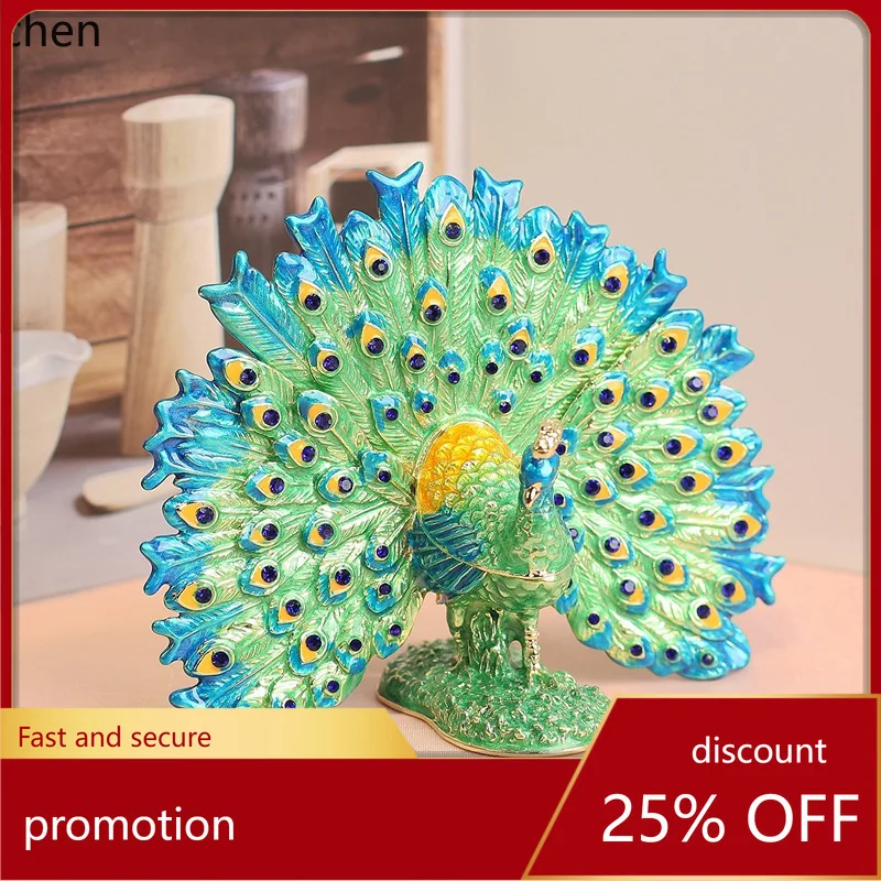 

H1 Alloy Enamel Rhinestone Peacock Tail Table Ornament, Creative Home Decoration, Promotional Gift