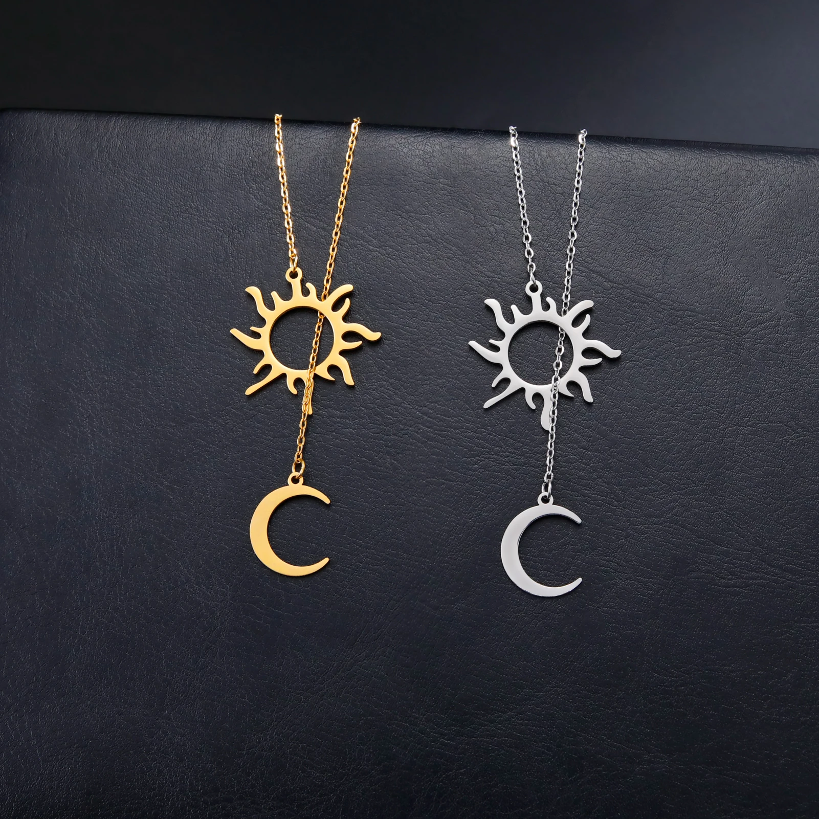 COOLTIME Sonne Mond Anhänger Halskette Edelstahl Böhmischer Halsband Mode Amulett Schmuck Geschenk für Frauen Neu im Großhandel – Detail 6