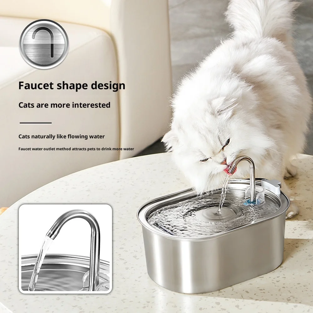 Fuente de agua para mascotas de acero inoxidable con filtro automático - imagen 3