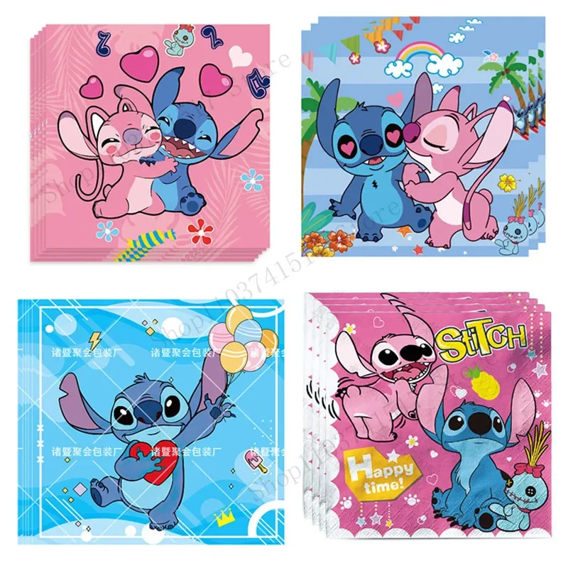 20pcs/lot Stitch Napkins Kawaii Anime Angle Birthday Party Decoration Baby Shower Supplies Kids Tableware Print Dinner Napkins