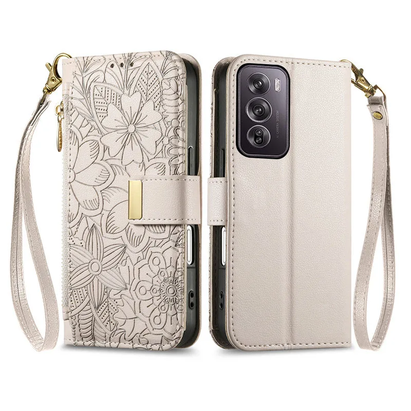 

embossing leather Cover For Oppo Reno12 Reno11 F 4G Reno10 Pro+ Pro Magnetic skin shockproof many card Slot Wallet phone Case