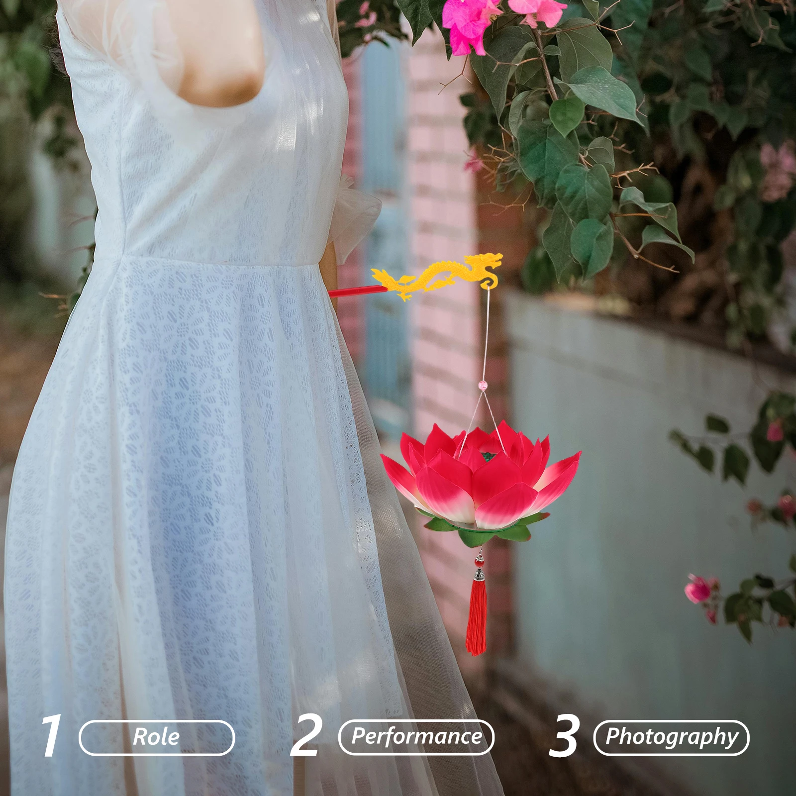 

Lotus Lamp Flower Lantern Handheld Portable Chinese New Year Lanterns Silk Cloth