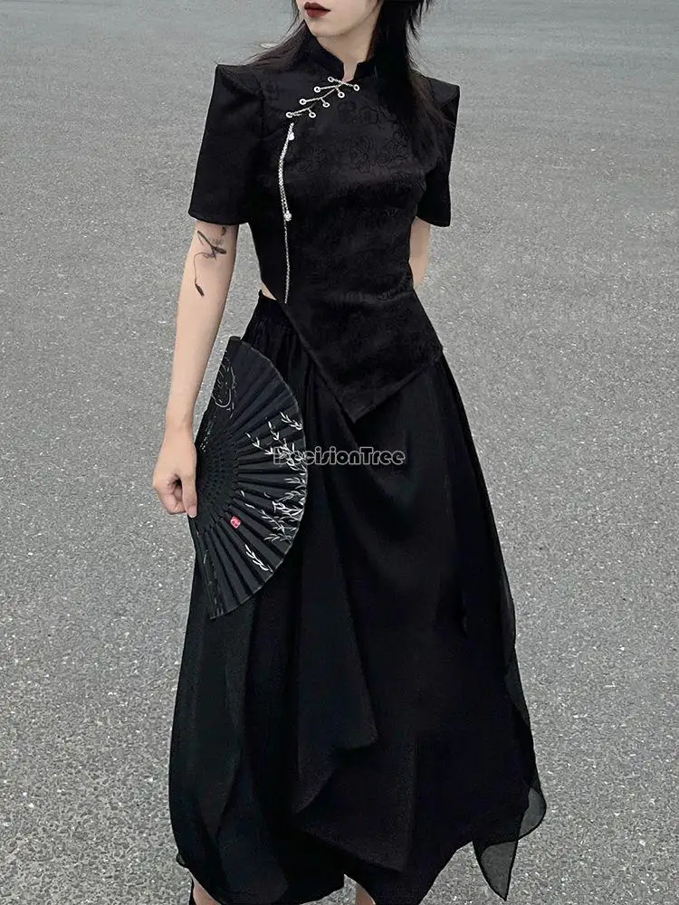 2024 spring summer new chinese style women elegant sexy cheongsam dress set sexy improved casual daily cheongsam dress set