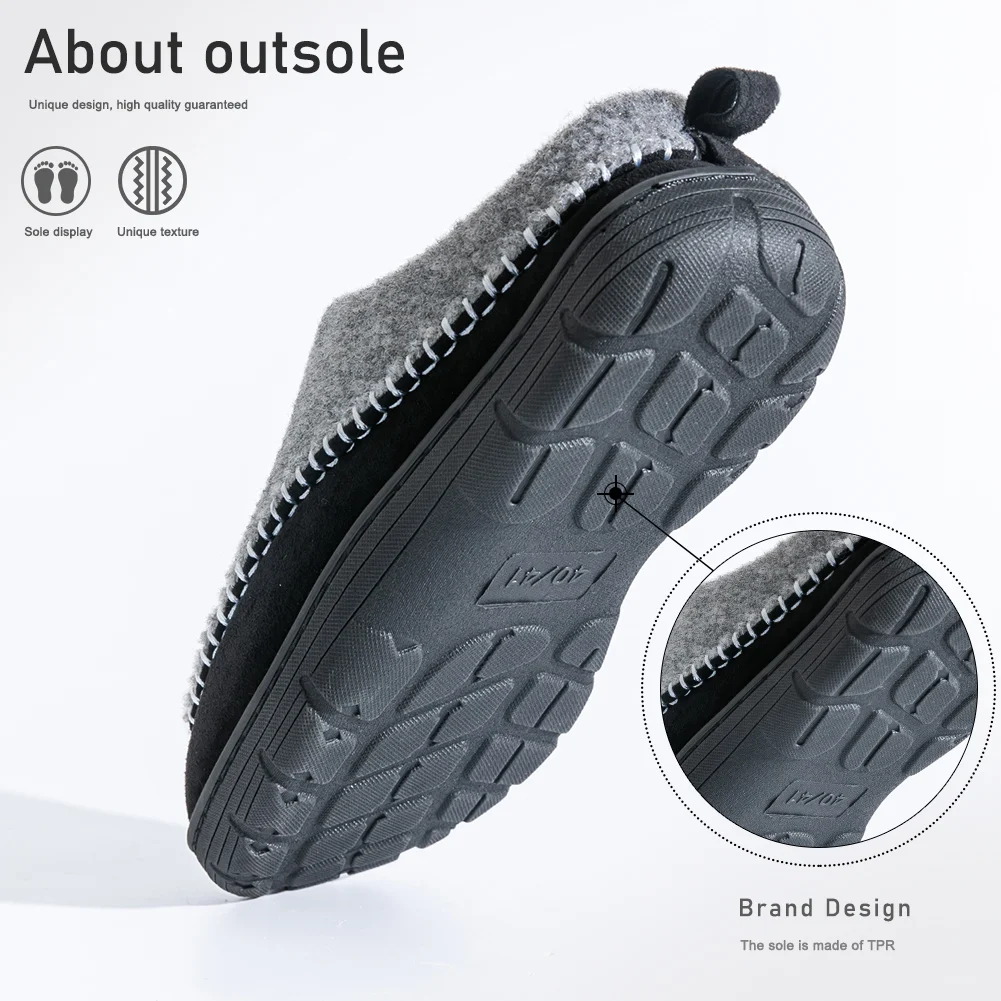 Pmoiste Men Soft Fannel House Slippers Warm TPR Cushion Memory Foam Designer Mark Line Living Room Shoes Slip-on Indoor Winter