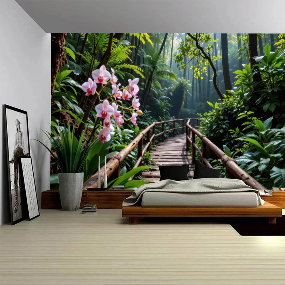 

Tapestry Wall Jungle Wall Hanging Cloth Living Room Bedroom Aesthetics Primitive Forest Landscape Decoration Background Poster