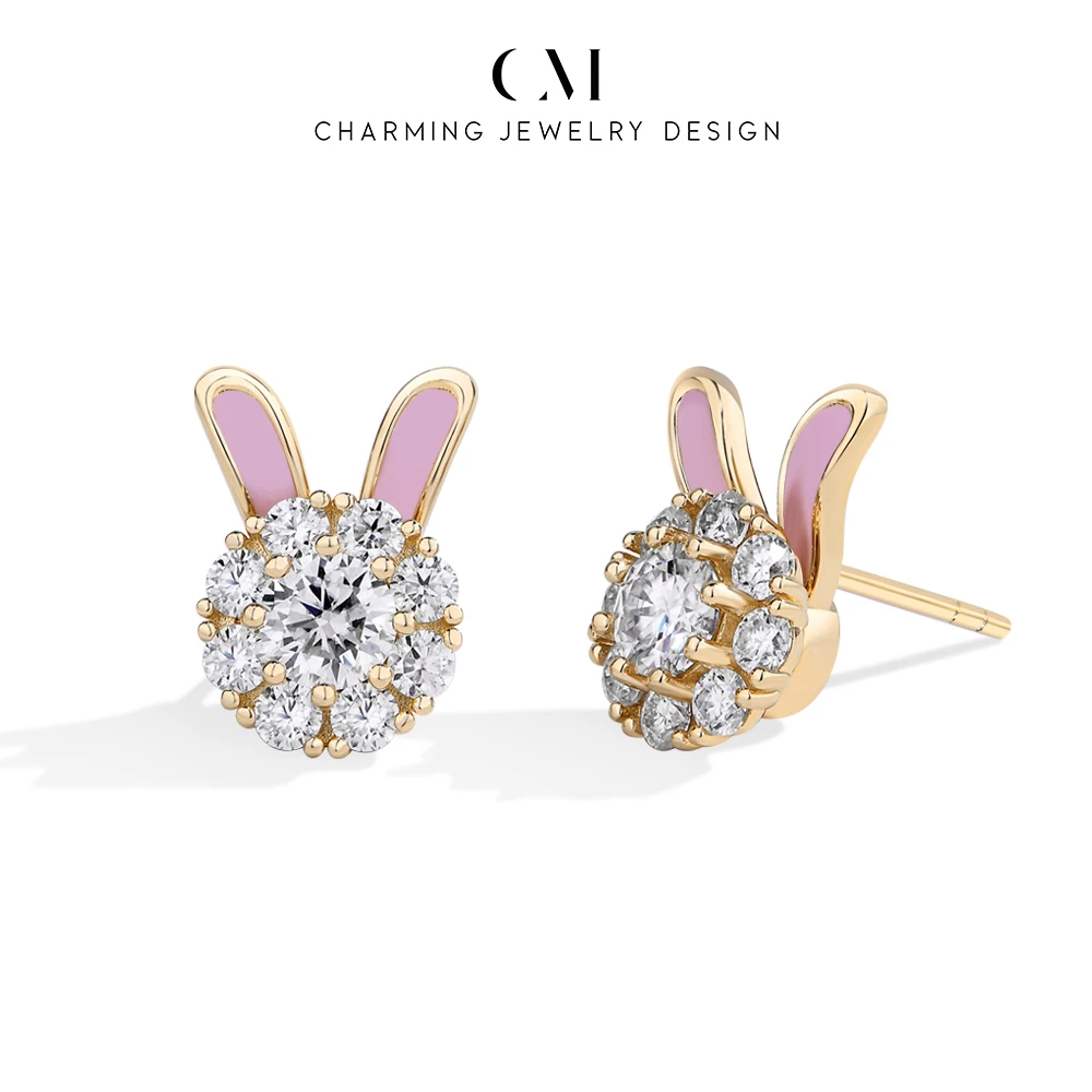 

CHARMING Cute Pink Rabbit shape Moissanite Stud Earring 925 Sterling Silver for Women Birthday Gift Party Daily Jewelry Wedding