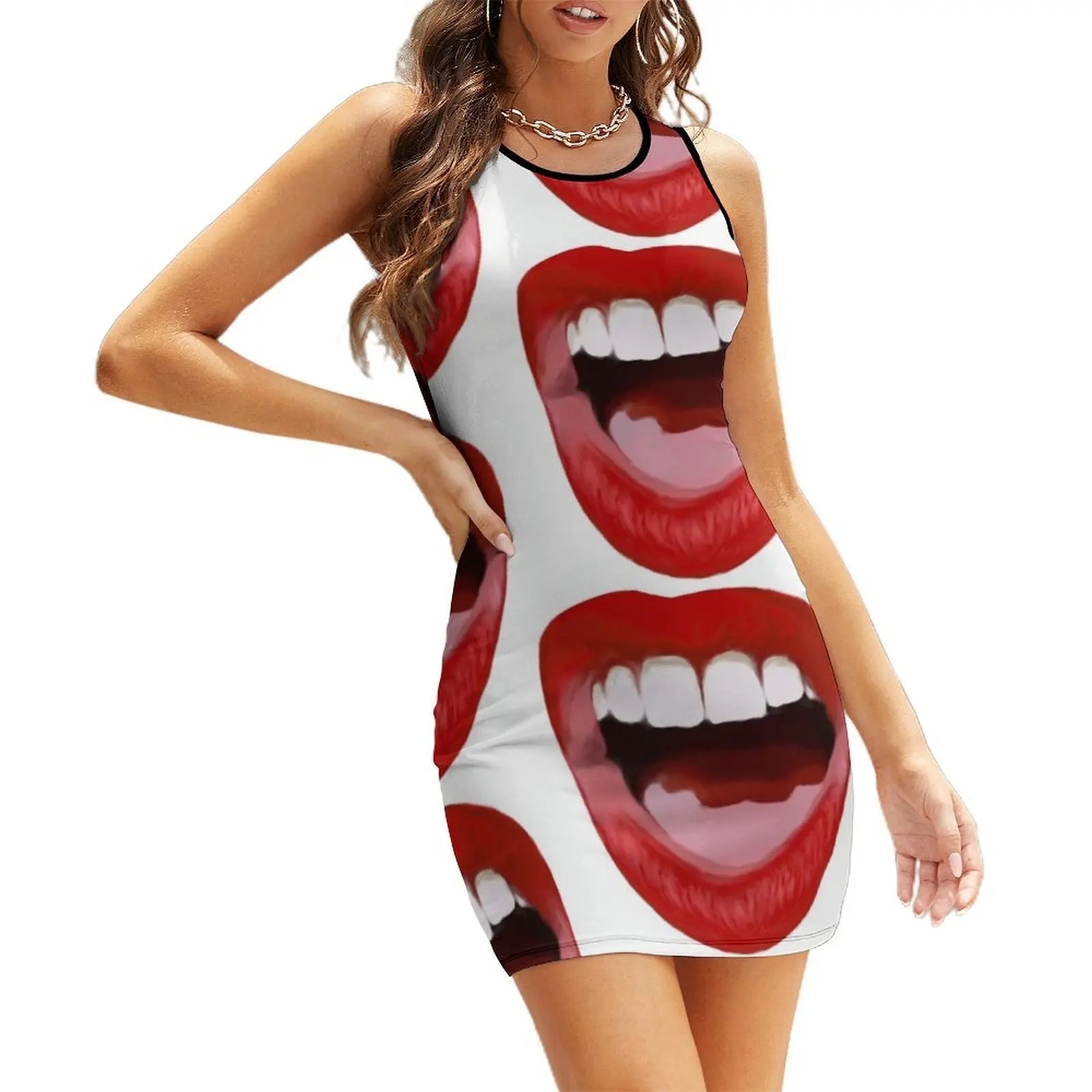 

Red Lips Sleeveless Sundress Dance dresses cute dress Summer dresses for women summer outfits for women 2025