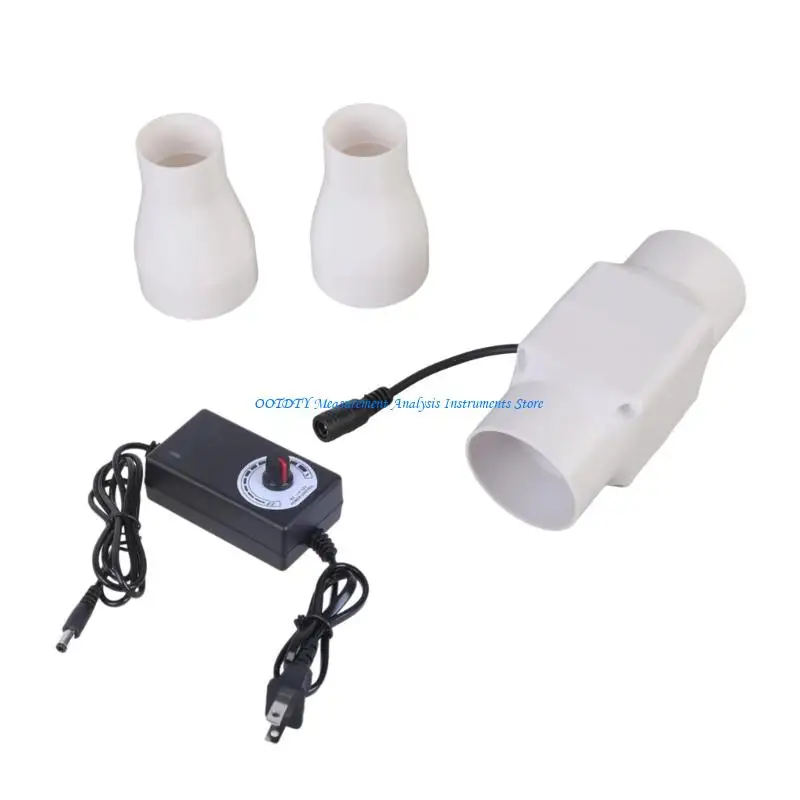 367D 20-50Mm White PVC Duct Exhaust Blower 12V 18W with Speed Dials Controllers and Adapter Tubes for DIY Venting Projects Use