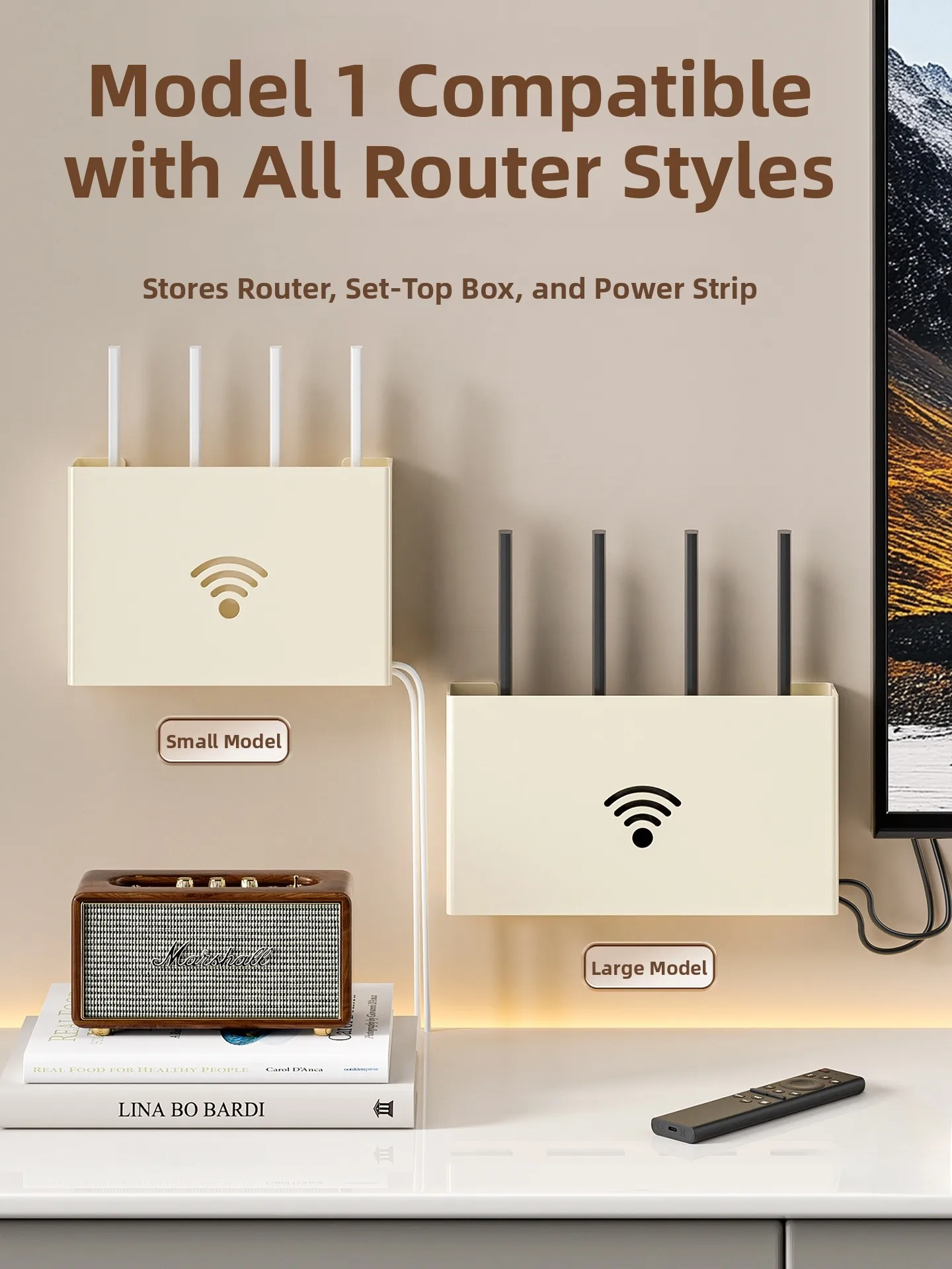 Wall-Mounted Router Storage Box Cover TV Box Braet Metal No-Drilling Design Cable Organizer Living Room Organization