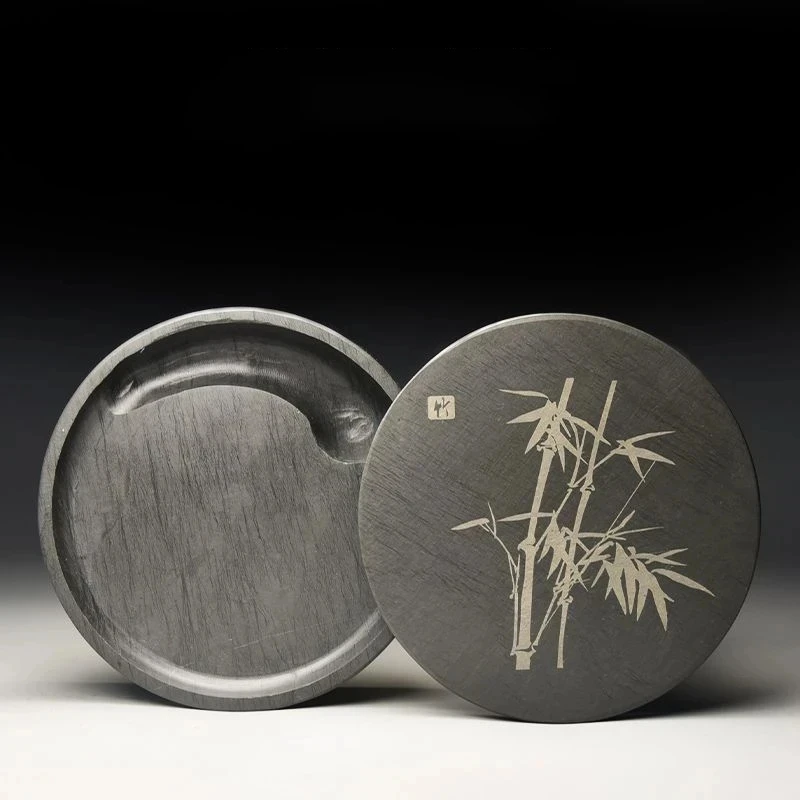 Natural She Duan Ink Stone with Lid for Calligraphy Painting Ink Grinding Beginners Art Supply Chinese Style Study Utensils