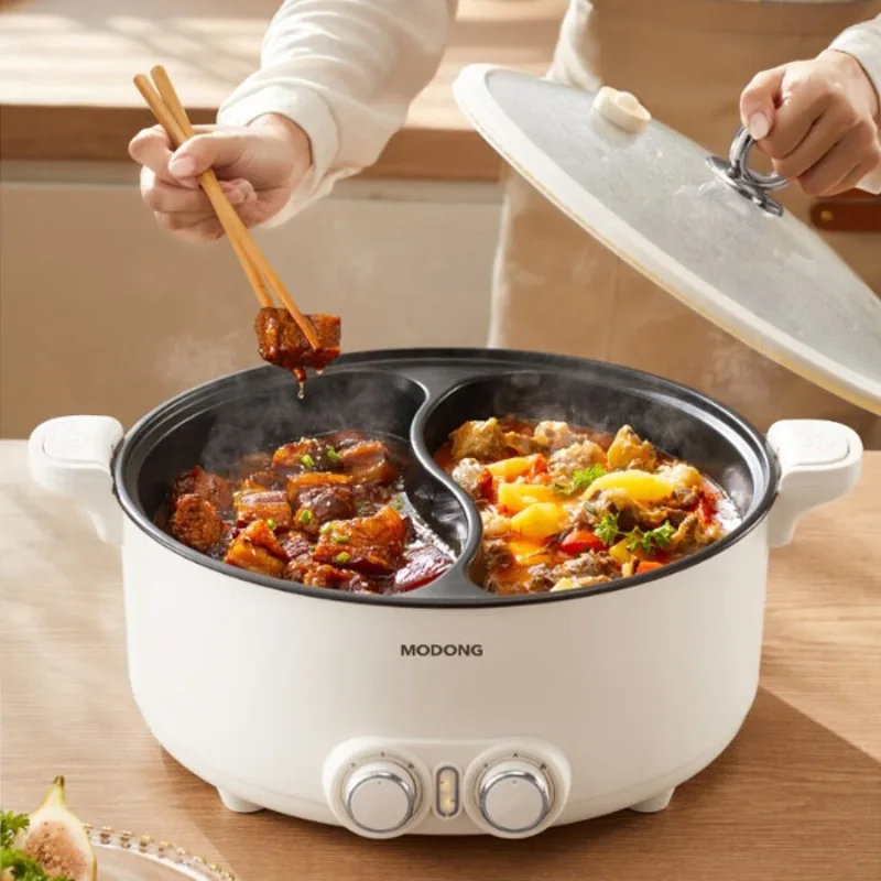 8L Non-stick Electric Hot Pot with Two Dividers, Independent Temperature Control, Multi-purpose Cooking Pot