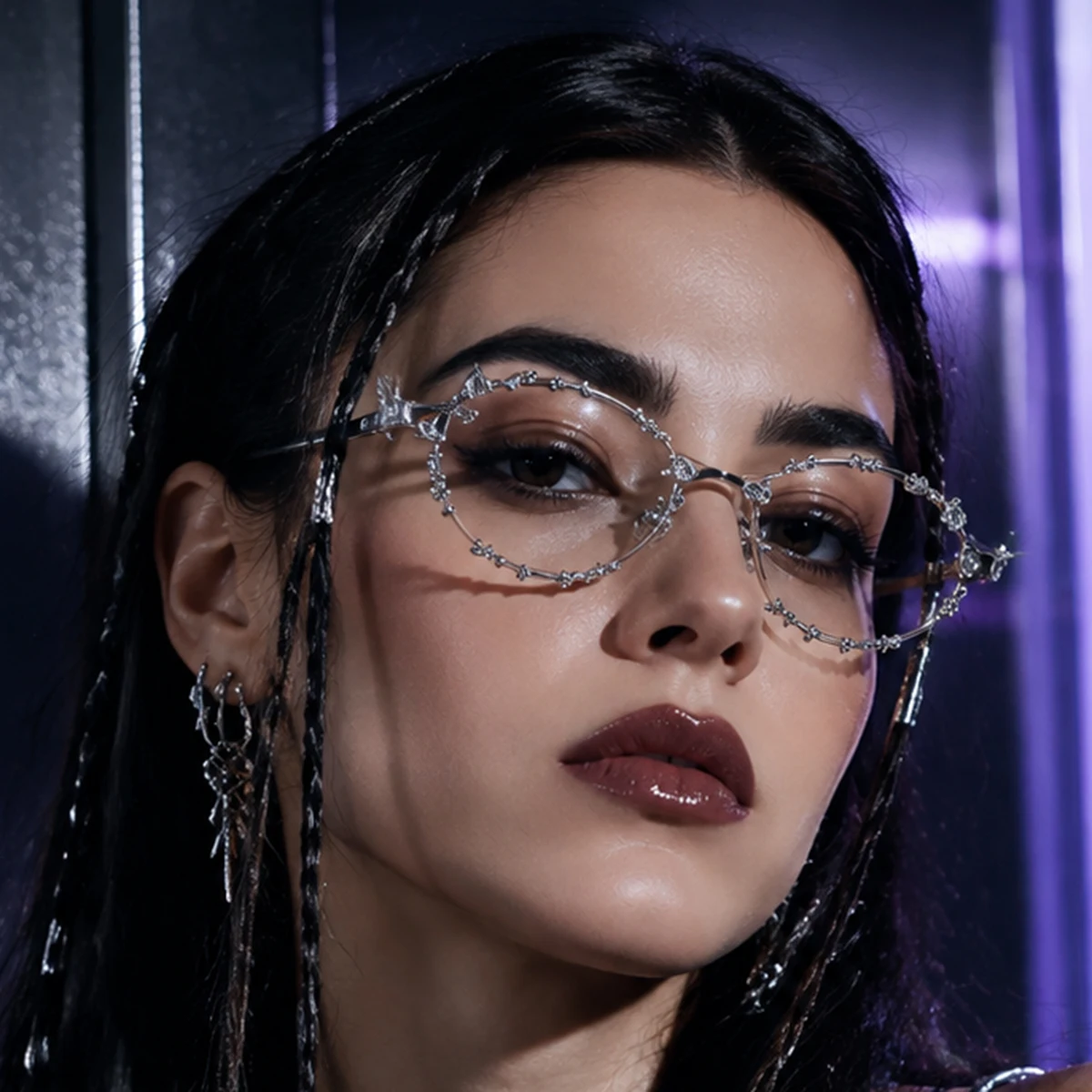 1 Pair of Women's Silver-Framed Oval Metal Non-Prescription Glasses with Diamonds, Exquisite and Dazzling, Unique and Eye-Catching, Fashionable Women's Glasses, Suitable for Night Outings, Trendy Store Visits, Parties, and Casual Wear