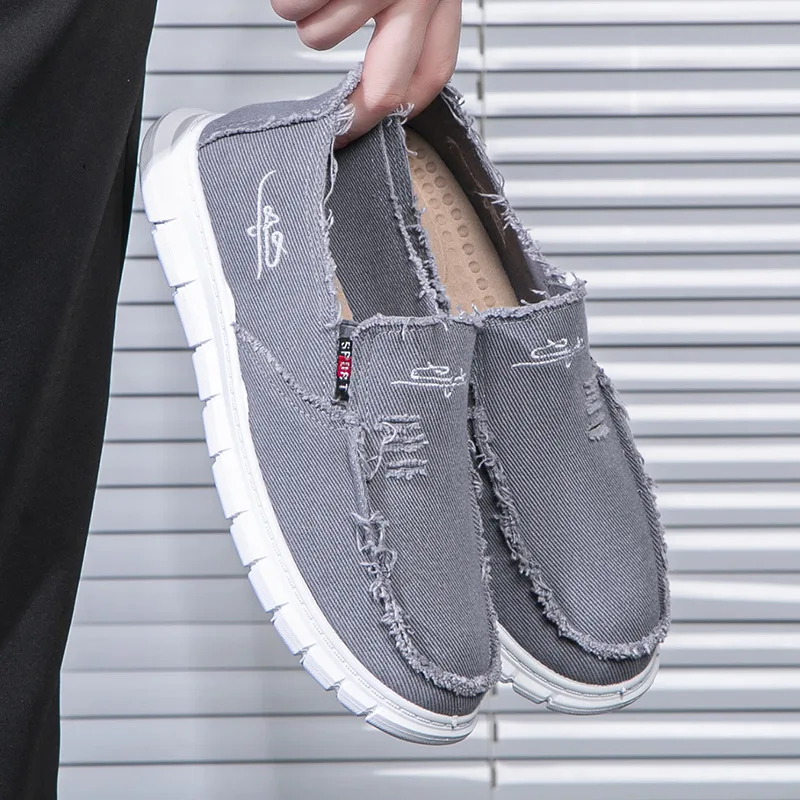 

Мужская повседневная обувь из стираной ткани, противоскользящая и износостойкая обувь для вождения, парусиновая обувь