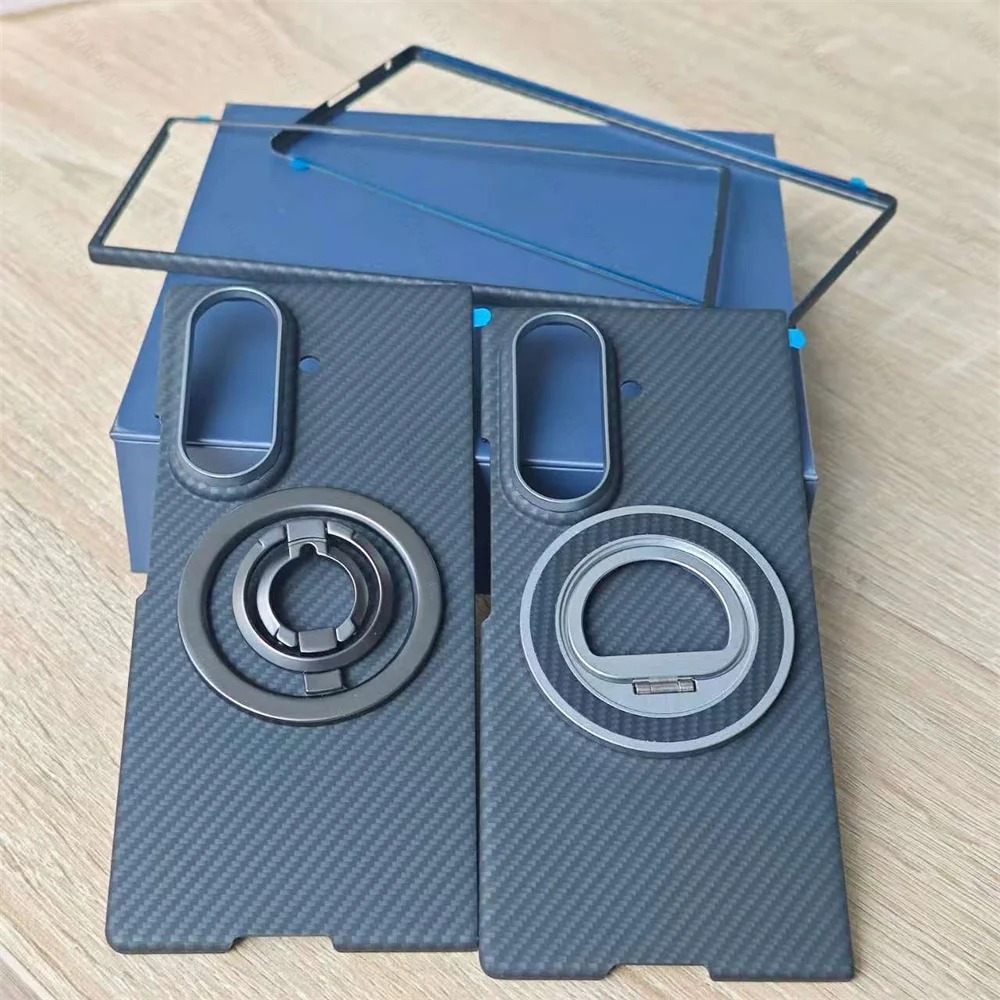 

Carbon Fiber Magnetic Kickstand Case for Samsung Z Fold3/4/5/6/7, Anti-Fingerprint Shockproof Minimalist Foldable Cover