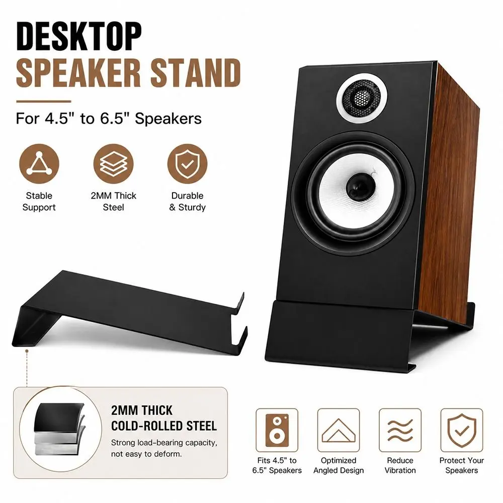 1Pcs Metal Desktop Speaker Stand Anti Slip Base Anti Vibration Feet Amplifier Stand Space Saving Tilted Angled