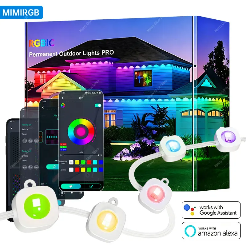 

150FT 90LEDs Permanent Outdoor Eaves Lights Smart RGBIC LED Light App Control Music Sync Timer Party Holiday Decoration Alexa