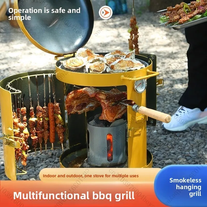 

Гриль для барбекю, подвесной гриль, бытовой гриль для барбекю, без дыма в помещении, ведро для барбекю на толстом угле, на открытом воздухе