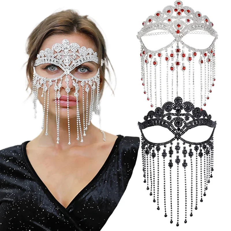 

Cosplay Veil Headwear Rhinestone Tassel Mask Chain Women Masquerade Crystal Head Decor Nightclub Head Rave Party Indian Jewelry