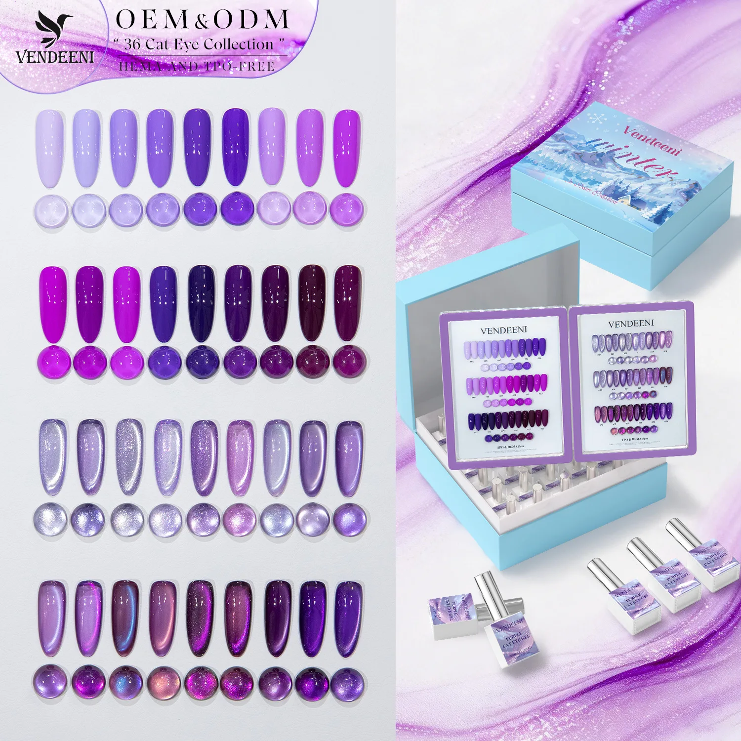 

Vendeeni Purple Magnetic Gel 36pcs Glass Bead Cat Eye Gel Nail Polish Set Salon Grade Soak Off UV LED Nail Art Gel Varnish Kit