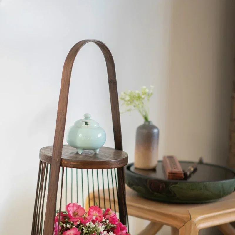Chinese Zen tea room atmosphere decoration balcony living room art shelf