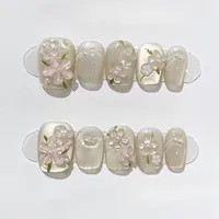 10Pcs Short Square Handmade Press On Nails Full Cover Flower Cat Eye Small Fresh Ballet False Nails Wearable Manicure Nail Tips