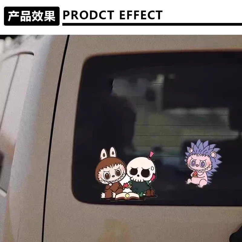 LABUBU Anime Cartoon Reflective Waterproof Sticker Motorcycle Electric Vehicle Scratches Cover Car Body Cute Decoration