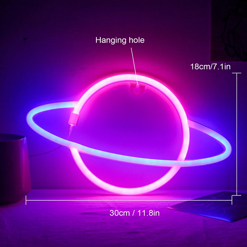 Neon Art Rainbow Lampu Malam Planet LED Lampu Neon Tanda USB atau Bertenaga Baterai untuk Anak Perempuan Kamar Tidur Gantung Dekorasi Dinding Pesta