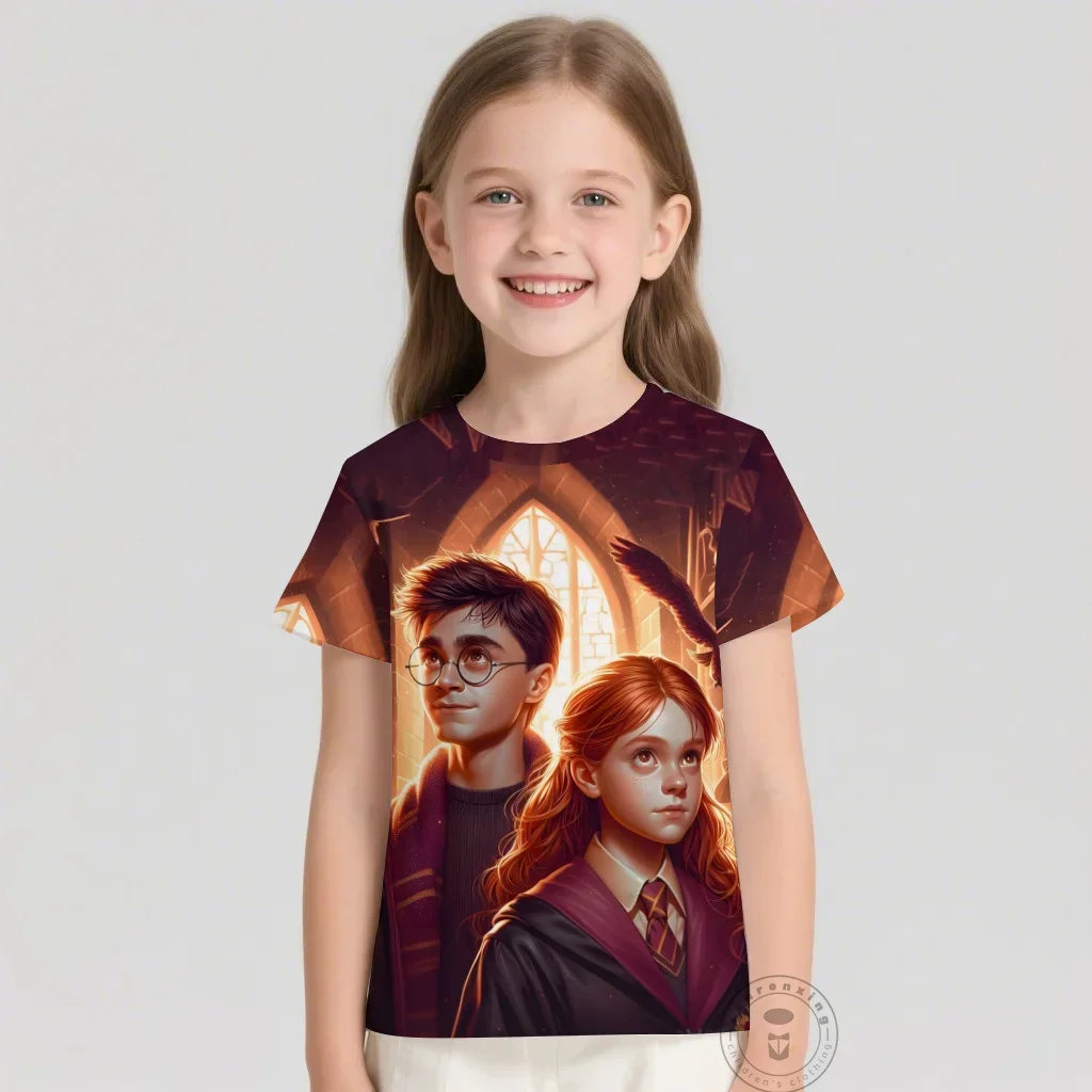 تي شيرت أنيمي هاري بوتر ثلاثية الأبعاد طباعة الاطفال تي شيرت موضة عادية الكرتون الجولة الرقبة تي شيرت صبي فتاة ملابس الأطفال تيز القمم