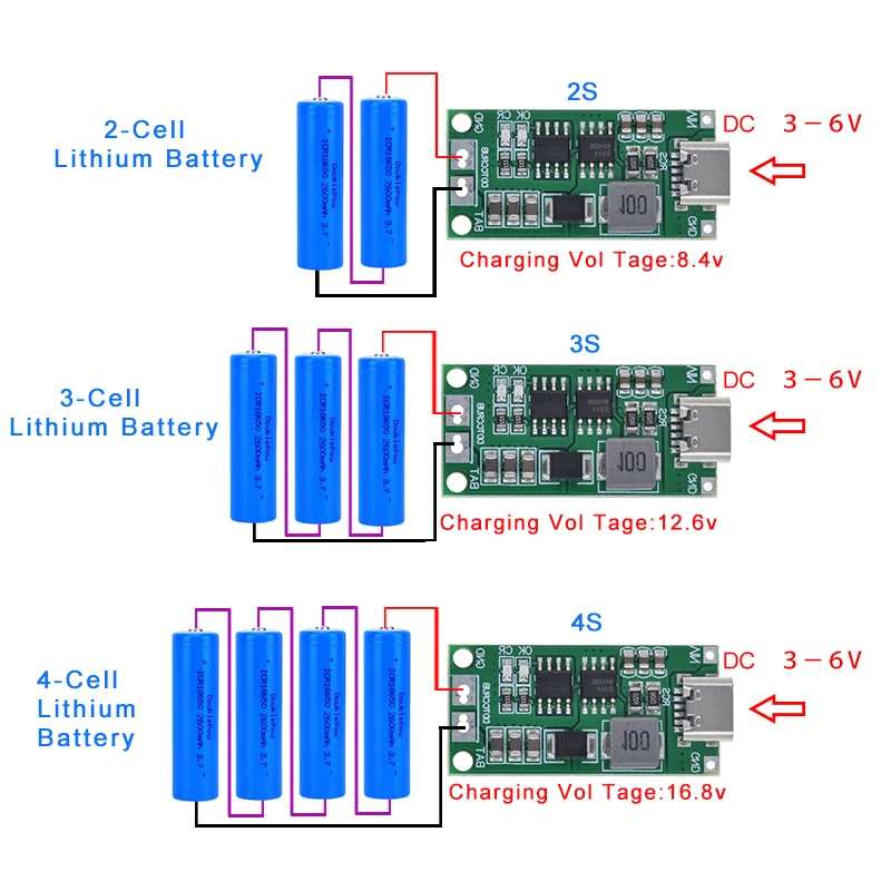2S 3S 4S Type-C To 8.4V 12.6V 16.8V Step-Up Boost LiPo Polymer Li-Ion Charger 7.4V 11.1V 14.8V 18650 Lithium Battery
