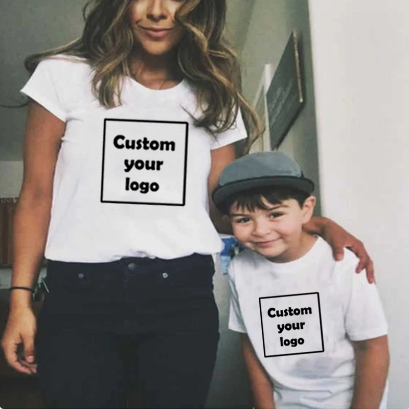 Family Customize Logo Baggy T Shirt Vacation Matching Party Shirts Summer 2024 T Shirts Mommy Daddy Kids Family Solid Clothing