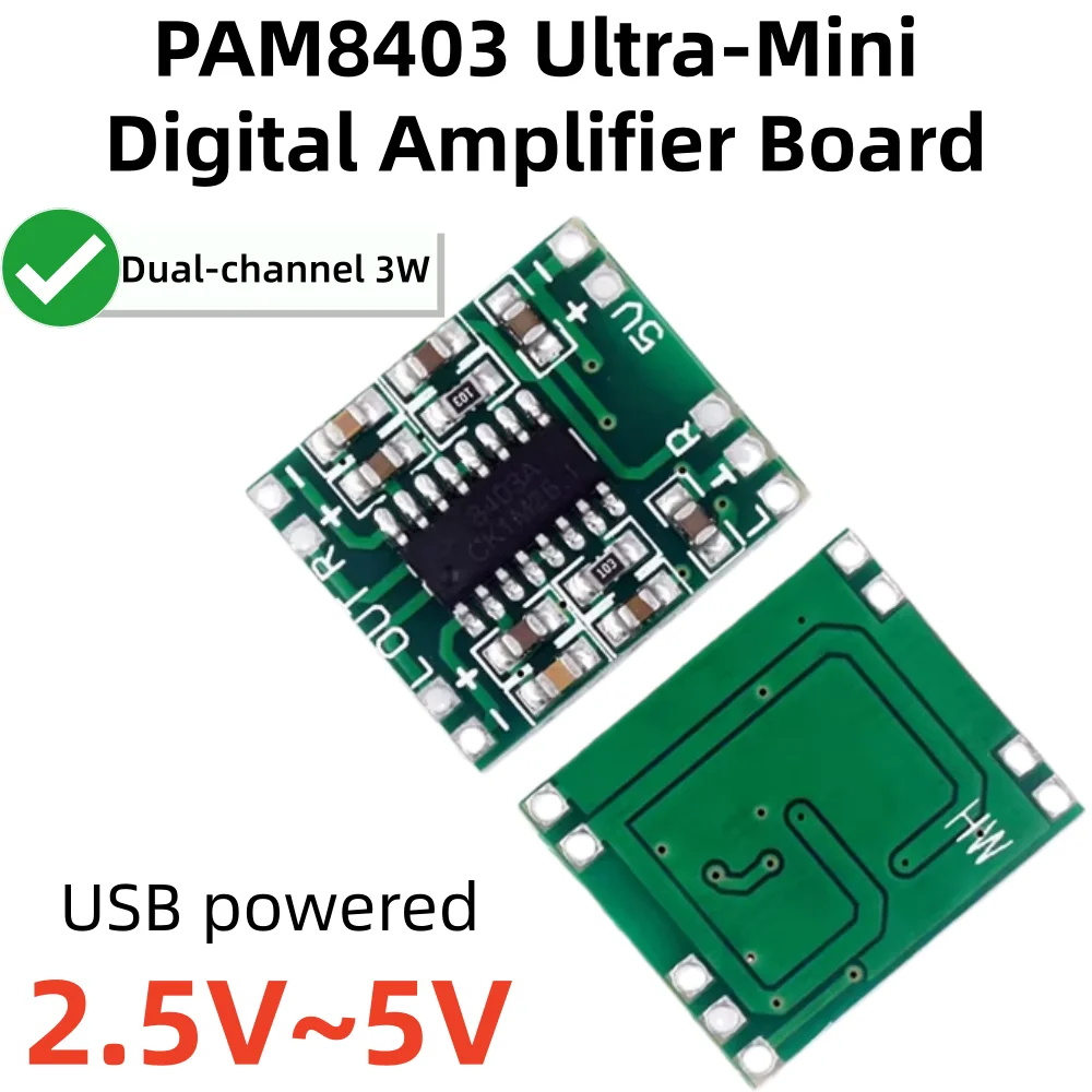 10-3 uds, PAM8403 Super mini placa amplificadora digital 2*3W Clase D placa amplificadora digital eficiente 2,5 a 5V fuente de alimentación USB