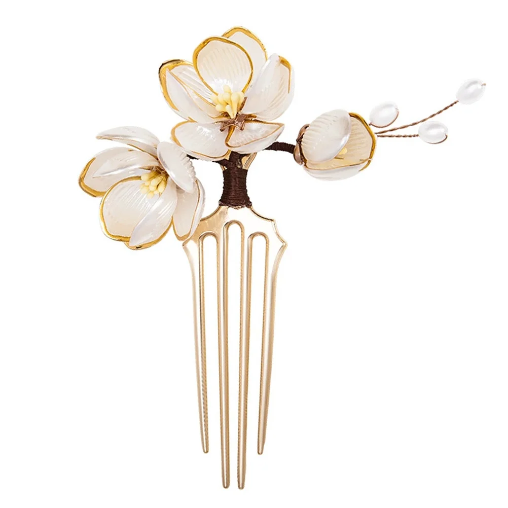 

Vintage Comb Chinese Style Floral Metal Side Clip For Hanfu Bridal Wedding Updo Hair Styling Accessories Traditional Asian Hair