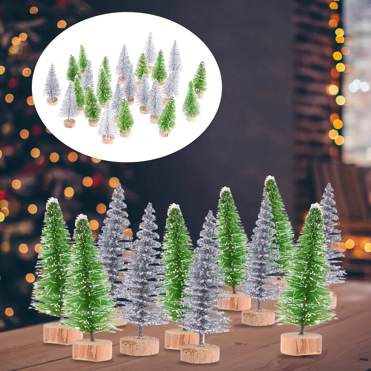 

24Pcs Mini Christmas Trees Artificial Snow Frost Decoration Wooden Base Christmas Craft Display Xmas Ornaments