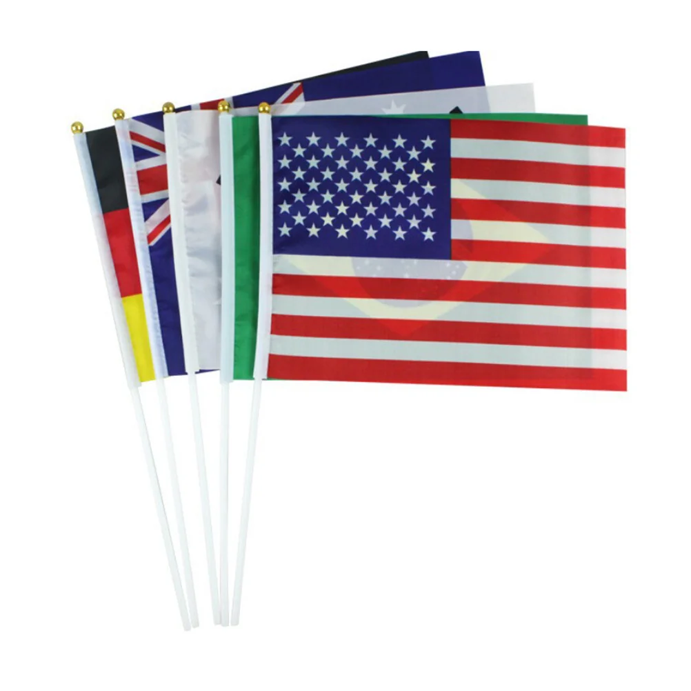 

50Pcs Mini Hand Held Flags Exquisite Workmanship Smooth Touch Hard to Fade Festival Grand Opening Desk Decorations