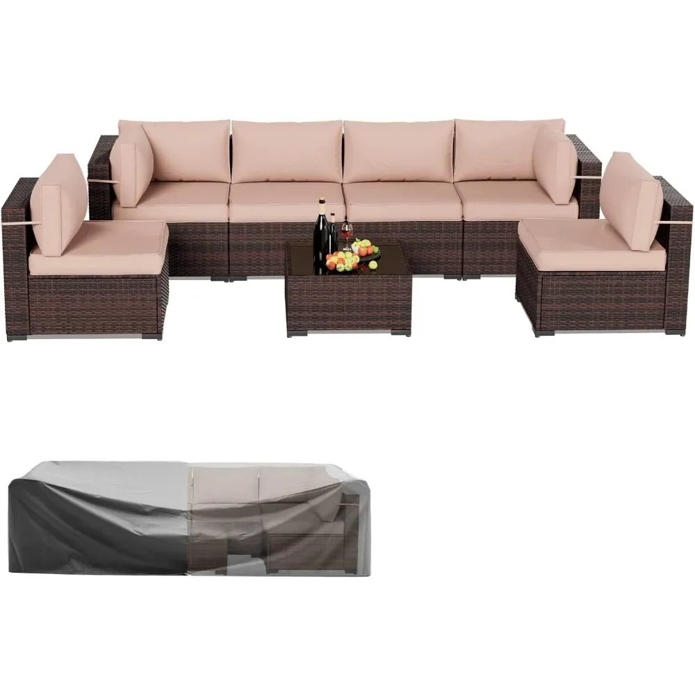 

Outdoor Patio Furniture Set 7 Pieces Patio Conversation Set Sectional Couch Sofa with All-Weather Cover