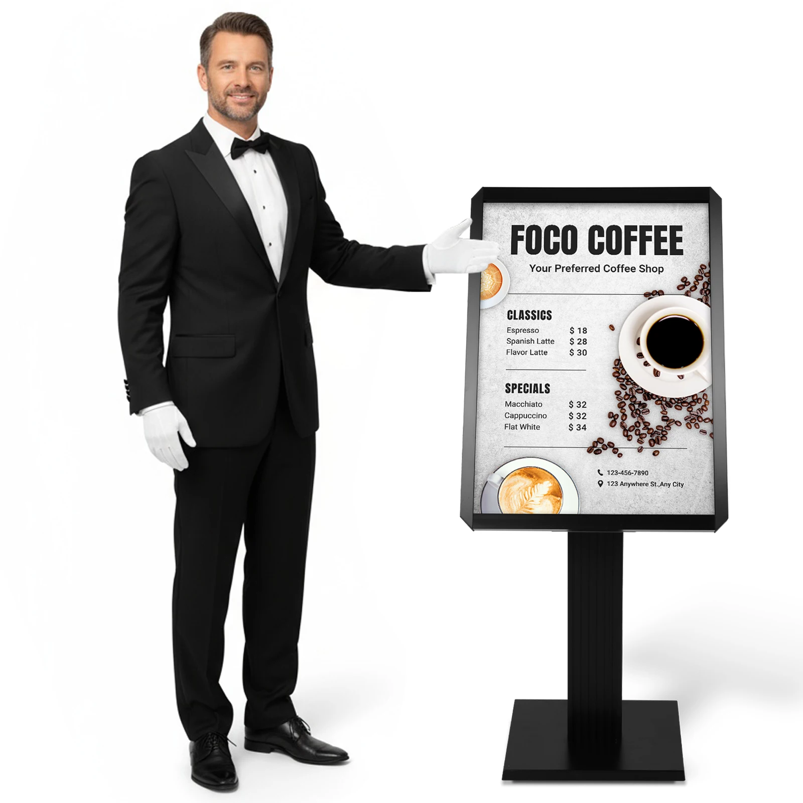 

Floor Standing Sign Holder 20x27inch/24x31.5inch Pedestal Sign Stand with Snap-Open Frame Display for Malls Schools Restaurants