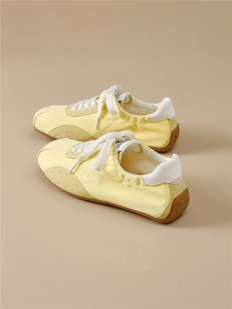 Yellow Ballet Dequn Shoes Women's Casual Sports Travel Flat Bottom Badminton Tennis Shoes Synthetic Leather Inner Material