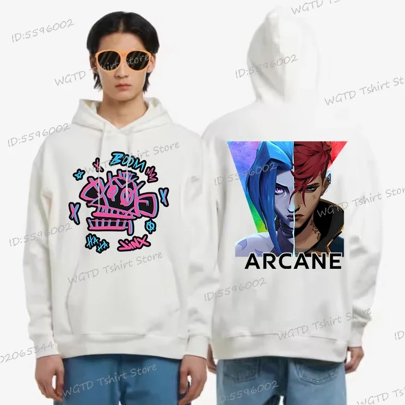 Game Arcane Jinx Anime Men Women Hoodies Long Sleeve Loose Sweatshirt Unisex Autumn Winter Streetwear Arcane Jinx Fans Hooded