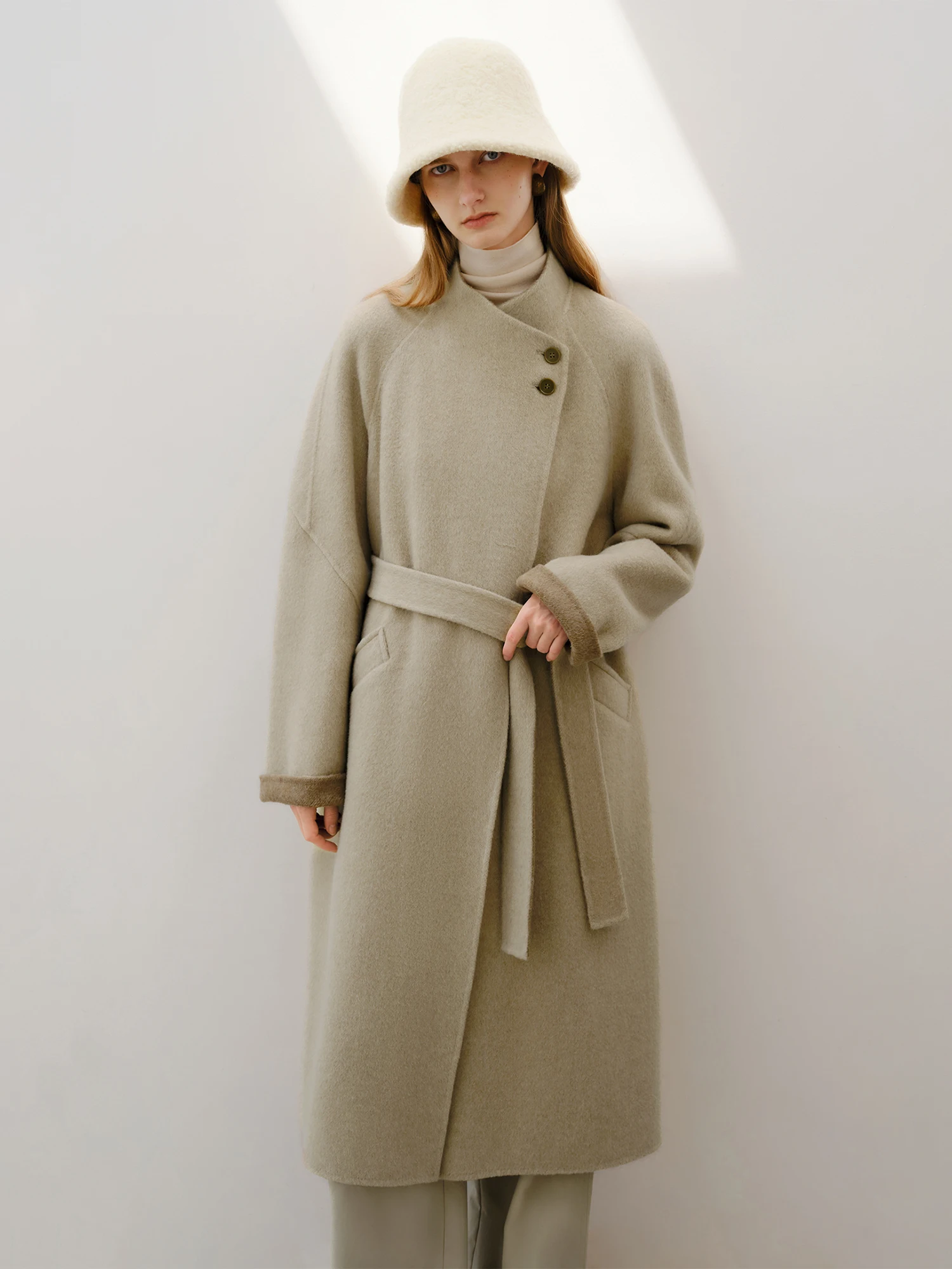ZIQIAO Lapel Patchwork Contrast Color Design Double-faced Wool Coat 2025 New Style Wool Coat Simple Commuting