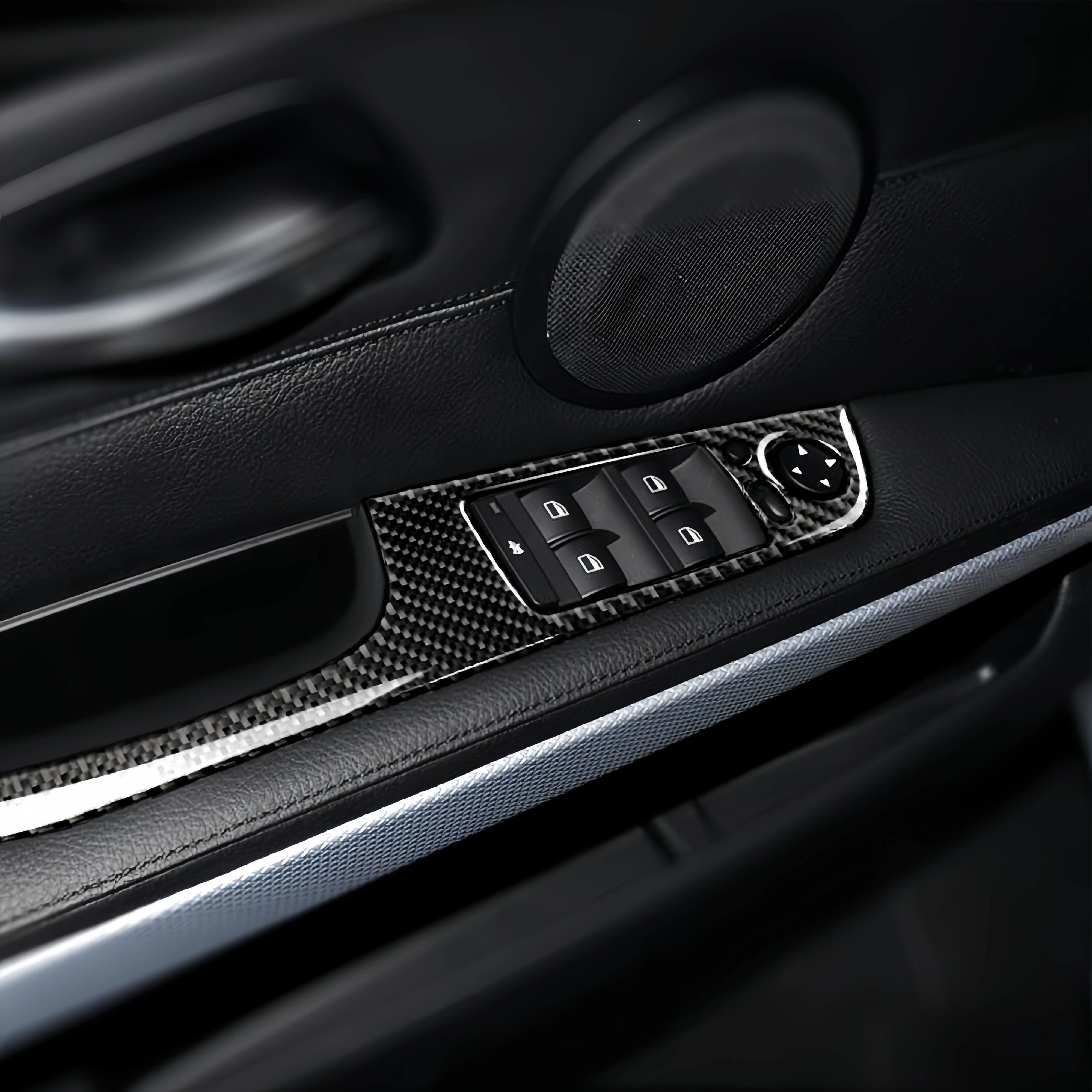 For BMW E90 3 Series 2005-2012 Carbon Fiber Auto Window Lift Button Frame Trim Cover Car Interior Decor Styling Accessories