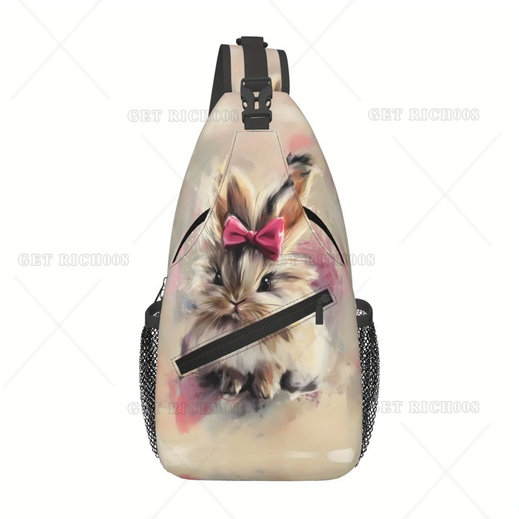 

Unisex Casual Chest Bag with Cute Bunny Print, Durable Polyester, Fashionable Crossbody Sling, Zipper Closure, Machine Washable