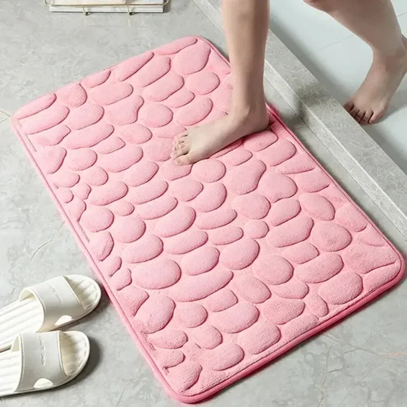 

1pc Memory Foam Embossed Velvet Carpet Bathroom Living Room Non-Slip Mat Cobblestone Floor Mat Home Furnishings